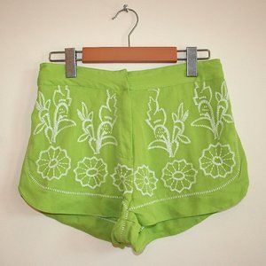 Topshop Lime Green Embroidered Shorts Sz 4/S